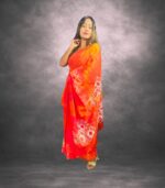 Alloy Orange Handcrafted Cotten Batik Saree with Flowers  Design - Image 2