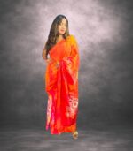 Alloy Orange Handcrafted Cotten Batik Saree with Flowers  Design