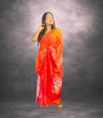Alloy Orange Handcrafted Cotten Batik Saree with Flowers  Design - Image 4