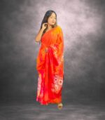 Alloy Orange Handcrafted Cotten Batik Saree with Flowers  Design - Image 5