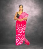 Pink Handcrafted Cotten Batik Saree with Modern Design - Image 2