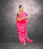 Pink Handcrafted Cotten Batik Saree with Modern Design - Image 4