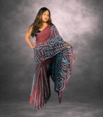 Stylish Maroon Handcrafted Cotten Batik Saree with Modern Design - Image 2