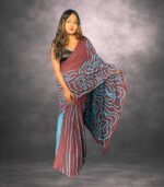 Stylish Maroon Handcrafted Cotten Batik Saree with Modern Design - Image 3