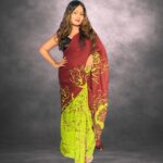 Maroon & Lime Green Handcrafted Cotten Batik Saree with Modern Design