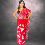 Classic Red Designer Batik Saree Handcrafted Cotten Batik Saree with Modern Design