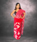 Classic Red Designer Batik Saree Handcrafted Cotten Batik Saree with Modern Design