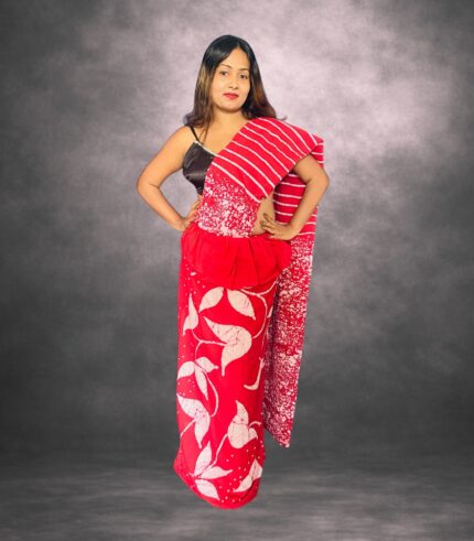 Classic Red Designer Batik Saree Handcrafted Cotten Batik Saree with Modern Design