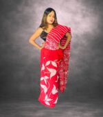 Classic Red Designer Batik Saree Handcrafted Cotten Batik Saree with Modern Design - Image 3
