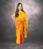Vibrant Mustard Yellow Designer Batik Saree Handcrafted Cotten Batik Saree with Modern Design - Image 2