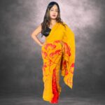 Vibrant Mustard Yellow Designer Batik Saree Handcrafted Cotten Batik Saree with Modern Design