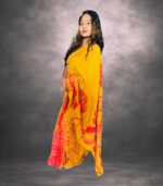 Vibrant Mustard Yellow Designer Batik Saree Handcrafted Cotten Batik Saree with Modern Design - Image 4