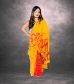 Vibrant Mustard Yellow Designer Batik Saree Handcrafted Cotten Batik Saree with Modern Design - Image 5