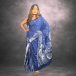 Blue Handcrafted Cotten Batik Saree with Modern Design
