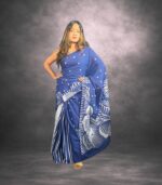Blue Handcrafted Cotten Batik Saree with Modern Design