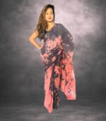 Grey & Peach Pink Handcrafted Cotten Batik Saree with Butterfly Design - Image 4
