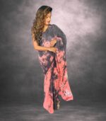 Grey & Peach Pink Handcrafted Cotten Batik Saree with Butterfly Design