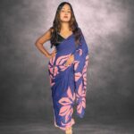 Trendy Blue & Blush Pink Designer Batik Saree Handcrafted Cotten Batik Saree with Modern Design