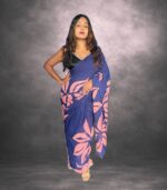 Trendy Blue & Blush Pink Designer Batik Saree Handcrafted Cotten Batik Saree with Modern Design