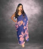 Trendy Blue & Blush Pink Designer Batik Saree Handcrafted Cotten Batik Saree with Modern Design - Image 2