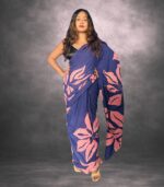Trendy Blue & Blush Pink Designer Batik Saree Handcrafted Cotten Batik Saree with Modern Design - Image 4