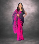 Hot Pink & Deep Purple Designer Batik Saree Handcrafted Cotten Batik Saree with Modern Design