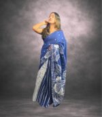 Blue Handcrafted Cotten Batik Saree with Modern Design - Image 2