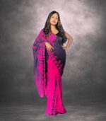 Hot Pink & Deep Purple Designer Batik Saree Handcrafted Cotten Batik Saree with Modern Design - Image 2