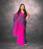 Hot Pink & Deep Purple Designer Batik Saree Handcrafted Cotten Batik Saree with Modern Design - Image 3