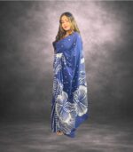 Blue Handcrafted Cotten Batik Saree with Modern Design - Image 4