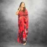 Red Handcrafted Cotten Batik Saree with Butterfly Design