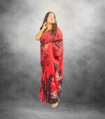 Red Handcrafted Cotten Batik Saree with Butterfly Design